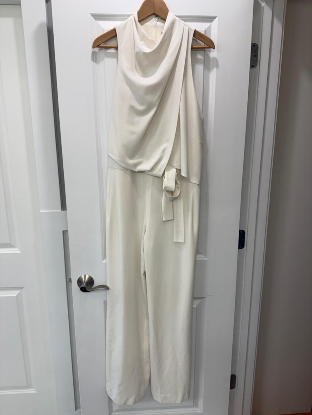 Halston Heritage Draped Cowl-Neck Jumpsuit with Waist Tie detail